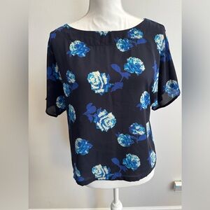 Le Lis Black Top with Blue Floral Design